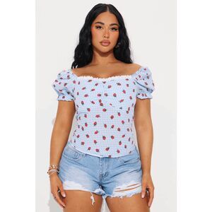 🍓 NWT Fashion Nova Camisa Top Strawberry Fields Gingham SIZE S